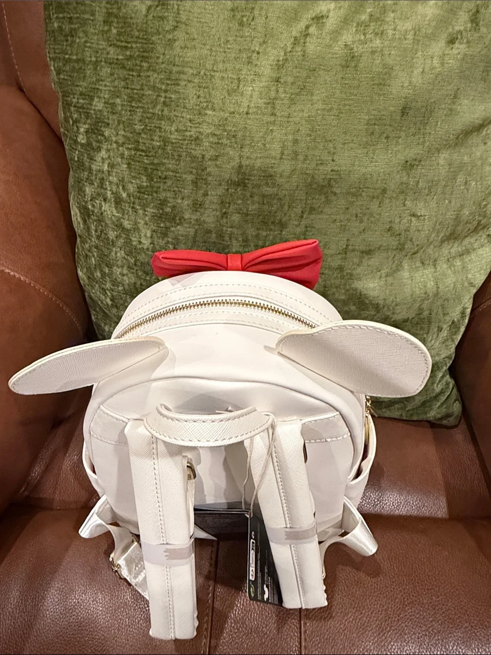 Loungefly White Minnie Ear Mini Backpack with Red Bow Accent